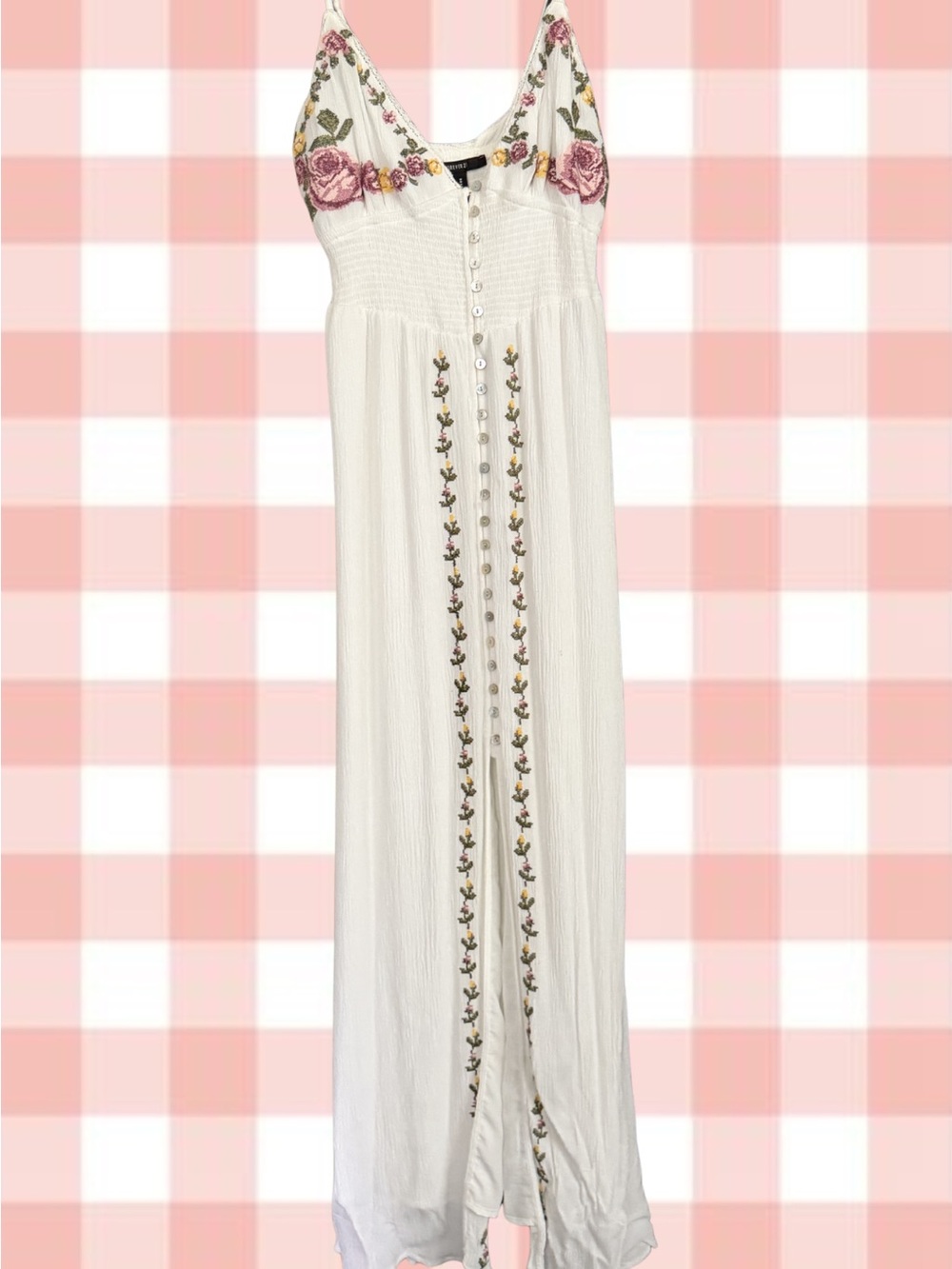 White Boho Embroidered Button-Front Dress